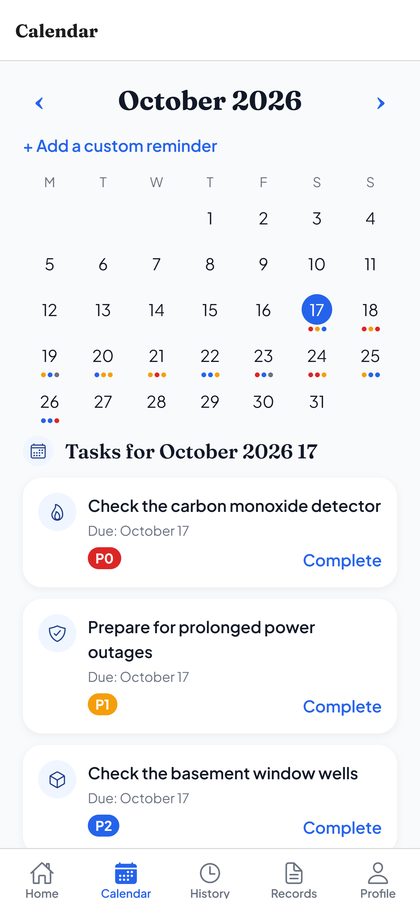 Maintenance task calendar